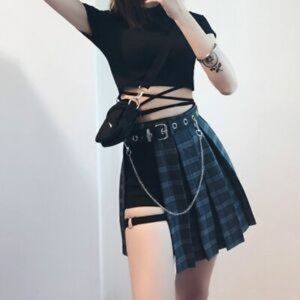 Plaid Pleated Belt overskirt